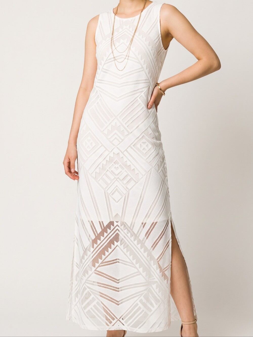 Chico's size 12(2) White Geometric Sleeveless Maxi Dress